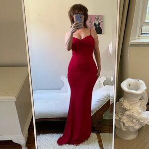 VINTAGE RED GLITTER SLIP DRESS GOWN PADDED BUST STRAPS LINED STRETCH FORM FIT